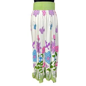 Vintage Handmade Womens Full Length Floral Gingham Retro Skirt